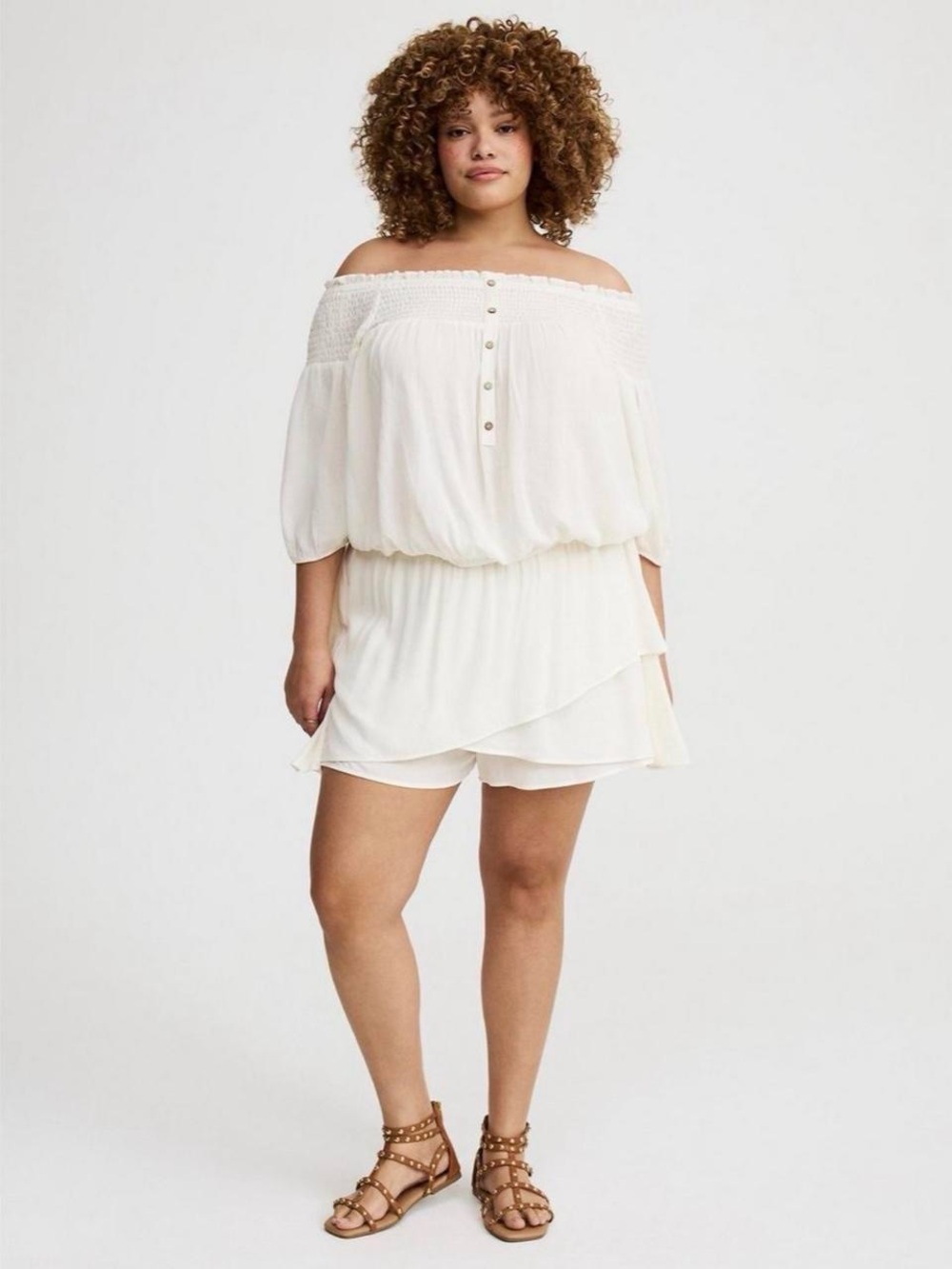 Off-Shoulder Cream Romper